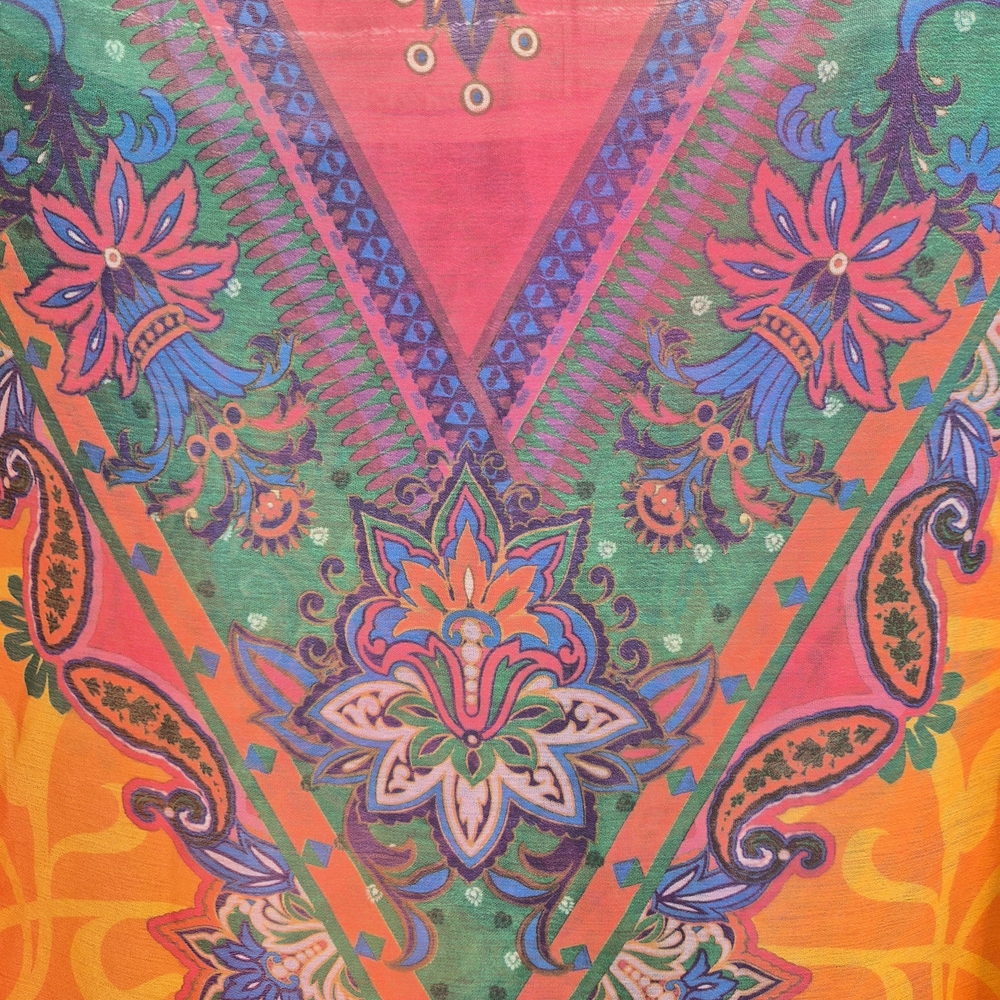 Body Central Vibrant Orange and Green Blouse Vintage boxy, crop sheer Bat Sleeve